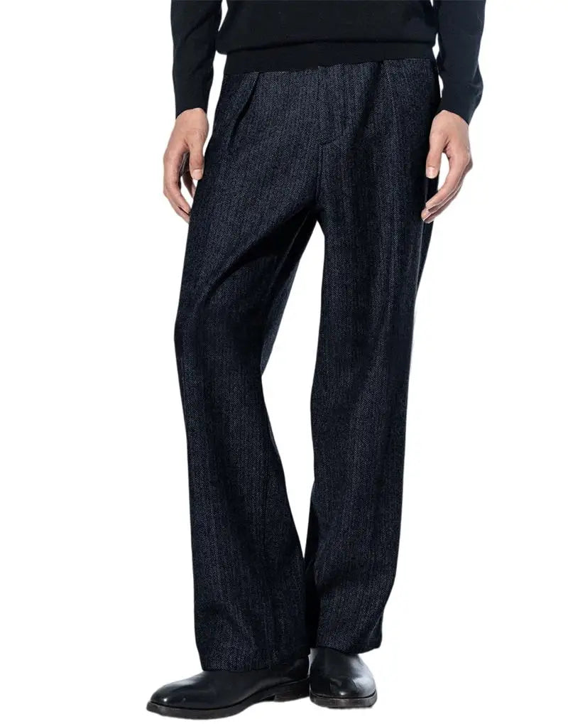 Men's Herringbone Tweed Dress Suit Pants Wool Blend High-Waisted Regular Fit Pleated Trousers Casual Retro Straight-Leg Slacks