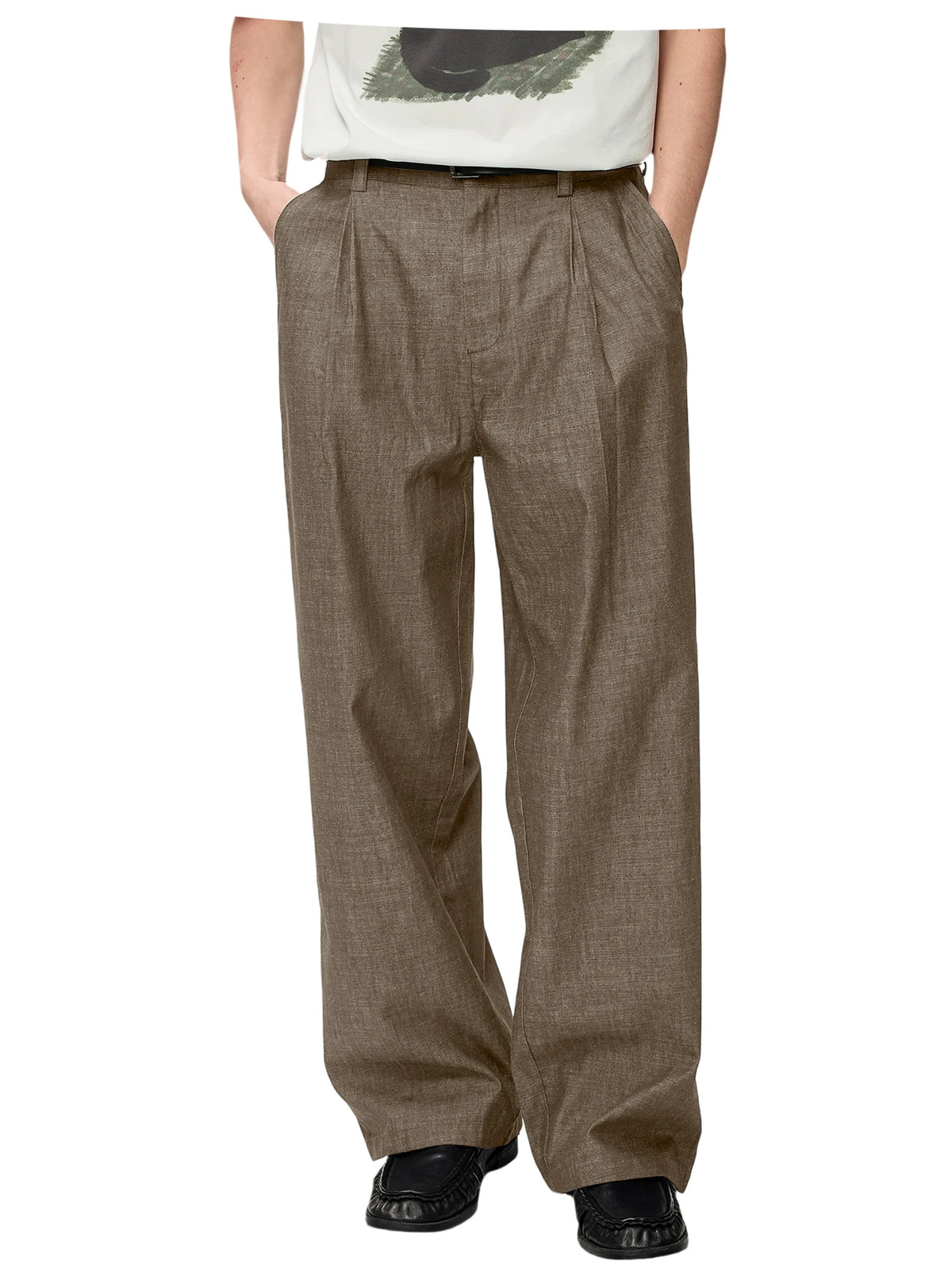 Men's Linen Wide Leg Dress Pants Casual Loose Fit Elastic Waist Lightweight Pleated Trousers Summer Beach Slacks Daily Wear