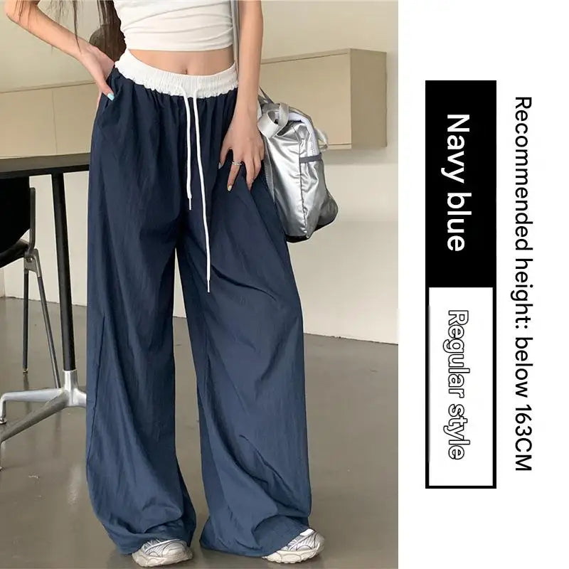 Mix Color Elastic Waist Wide Leg Pants Woman Summer Thin 2026 New High Waisted Casual Trousers Female Solid Loose Long Trousers