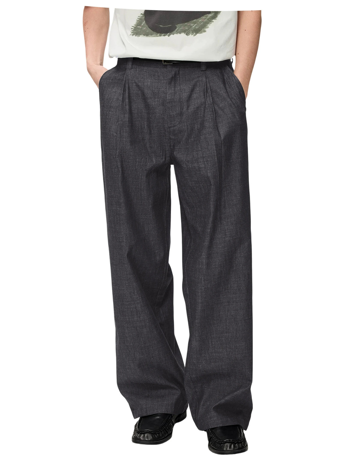 Men's Linen Wide Leg Dress Pants Casual Loose Fit Elastic Waist Lightweight Pleated Trousers Summer Beach Slacks Daily Wear