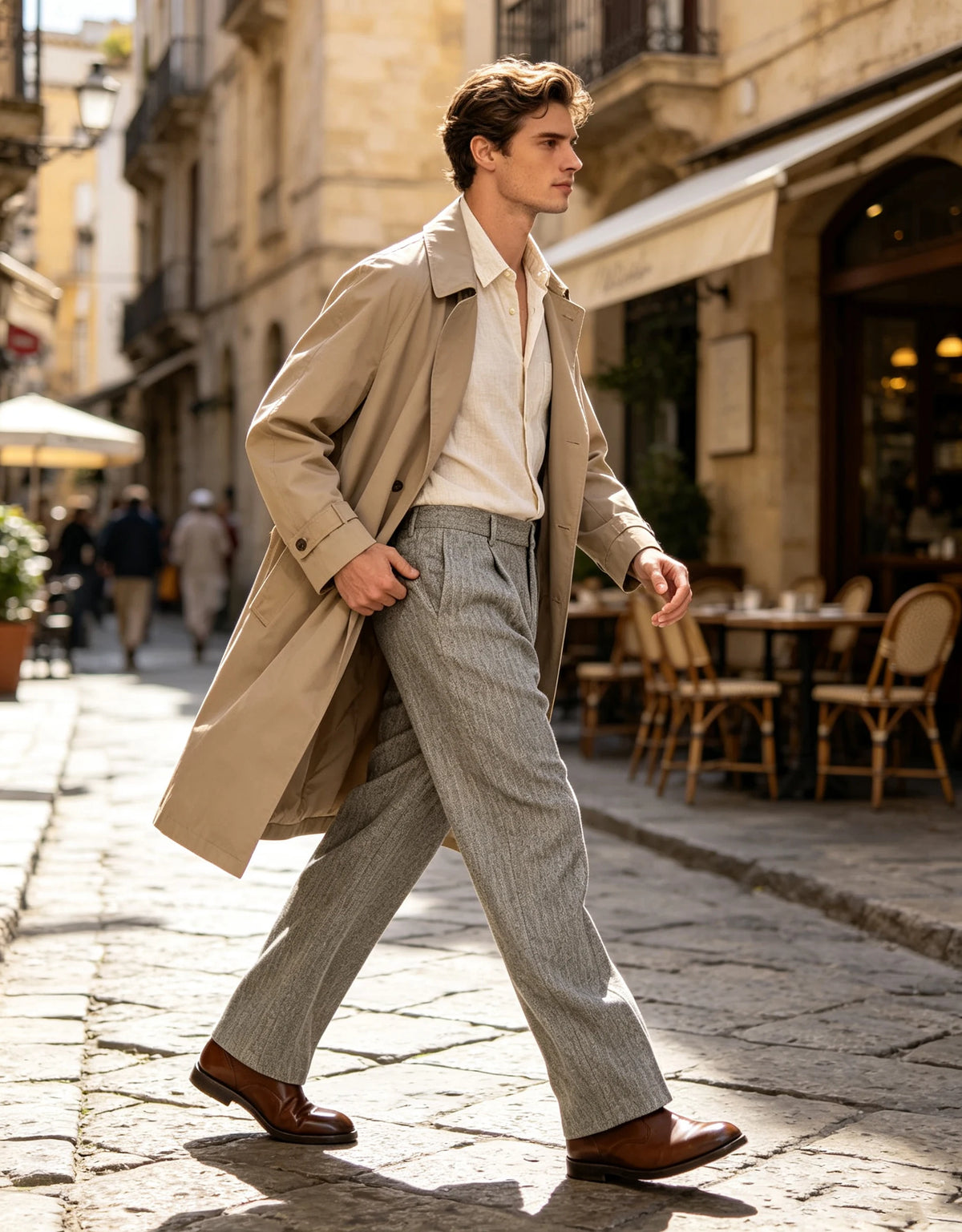 Men's Herringbone Tweed Dress Suit Pants Wool Blend High-Waisted Regular Fit Pleated Trousers Casual Retro Straight-Leg Slacks