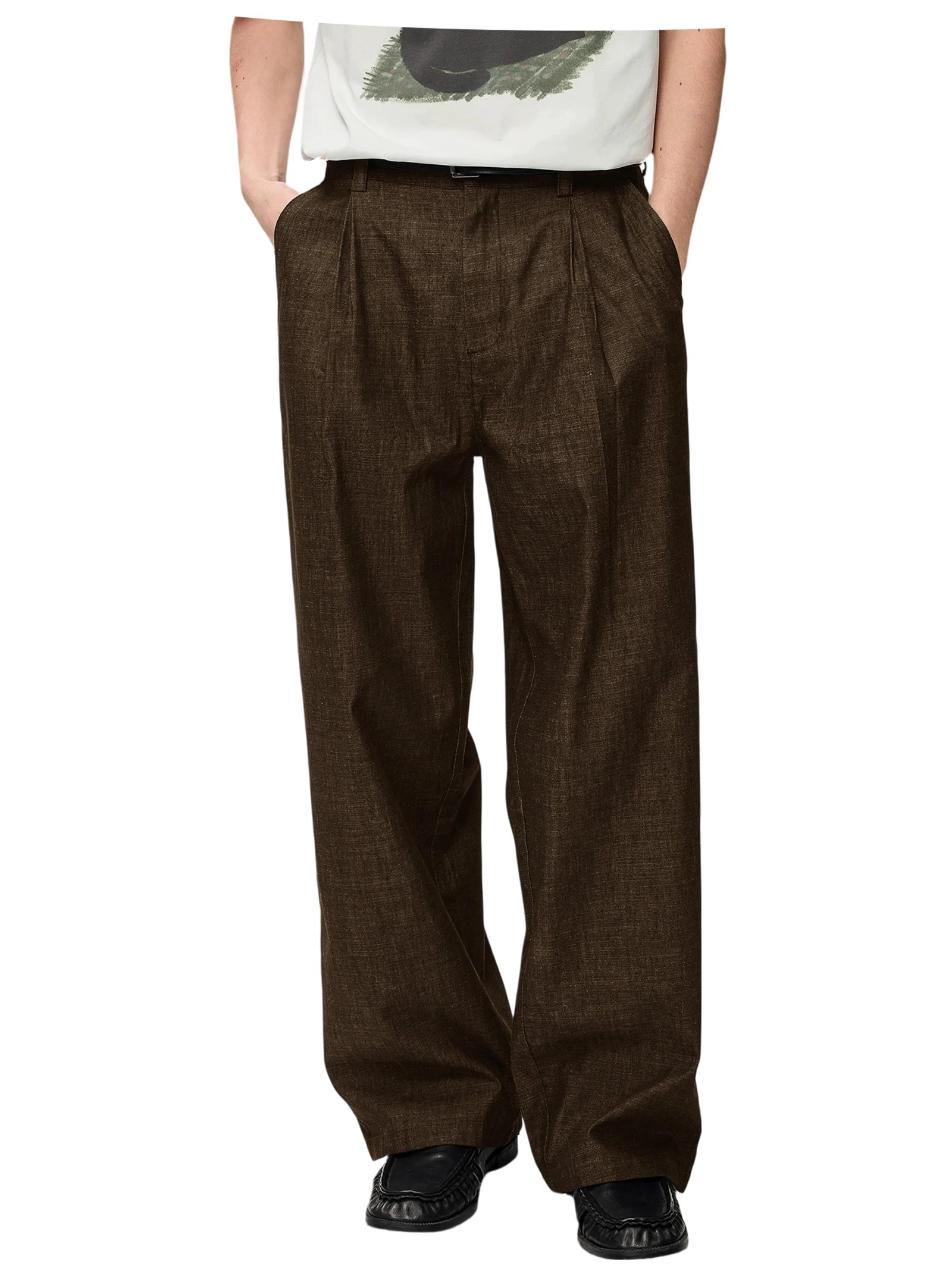 Men's Linen Wide Leg Dress Pants Casual Loose Fit Elastic Waist Lightweight Pleated Trousers Summer Beach Slacks Daily Wear