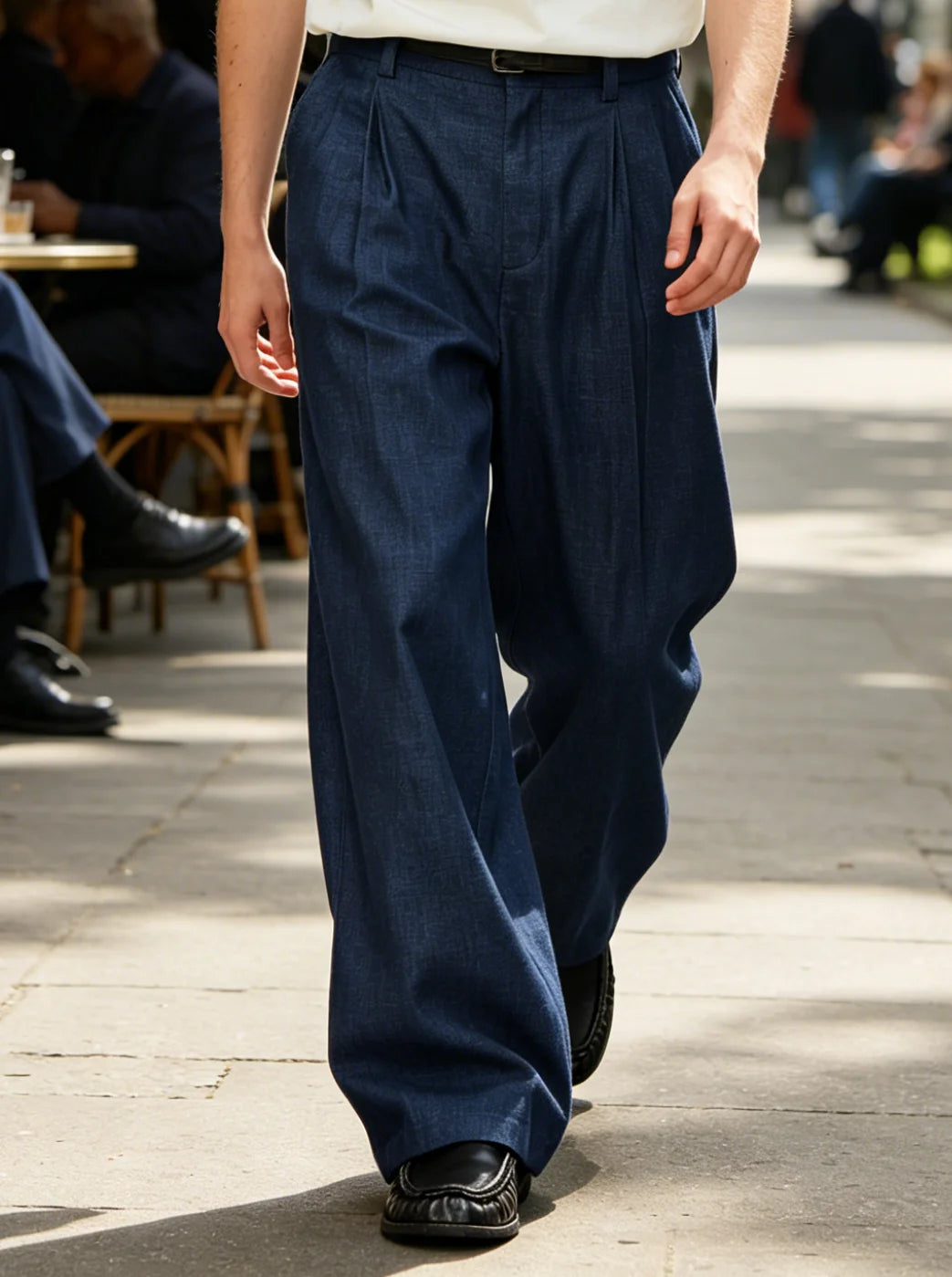 Men's Linen Wide Leg Dress Pants Casual Loose Fit Elastic Waist Lightweight Pleated Trousers Summer Beach Slacks Daily Wear
