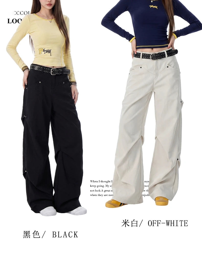 Multi-Pocket Casual Pants Female Straight Cargo Trousers Spring Summer Versatile Solid Color Pants Trendy High Street Trousers