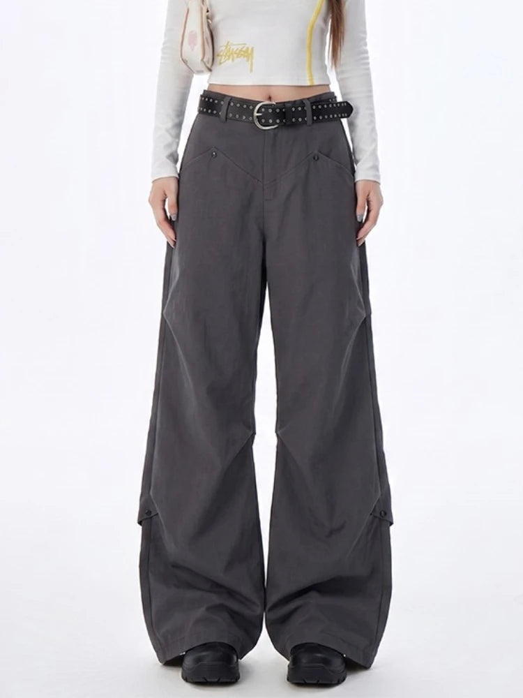 Multi-Pocket Casual Pants Female Straight Cargo Trousers Spring Summer Versatile Solid Color Pants Trendy High Street Trousers