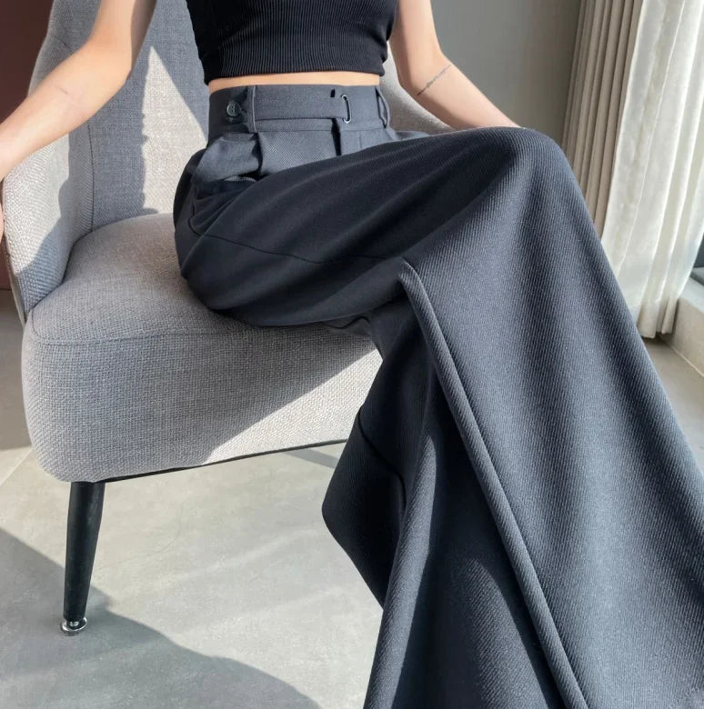 Seoulish Spring Summer Elegant Button Women's Wide Leg Pants 2025 New High Waist Solid Casual Loose Straight Trousers for Womens