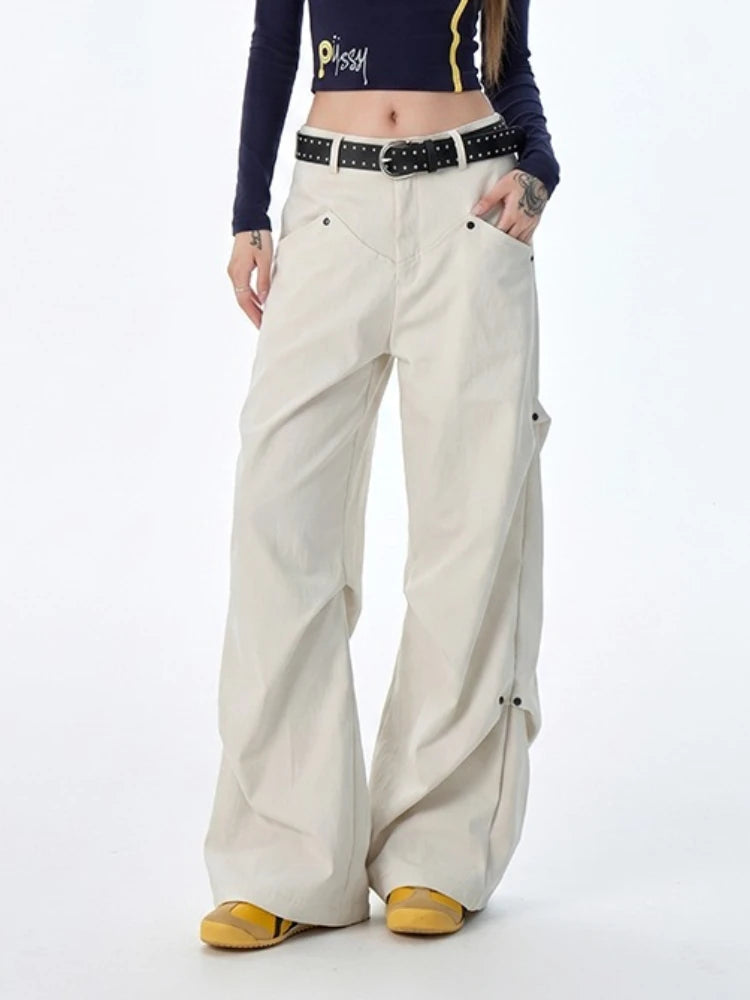Multi-Pocket Casual Pants Female Straight Cargo Trousers Spring Summer Versatile Solid Color Pants Trendy High Street Trousers