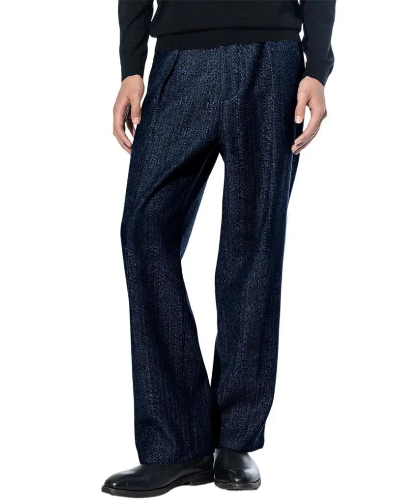 Men's Herringbone Tweed Dress Suit Pants Wool Blend High-Waisted Regular Fit Pleated Trousers Casual Retro Straight-Leg Slacks