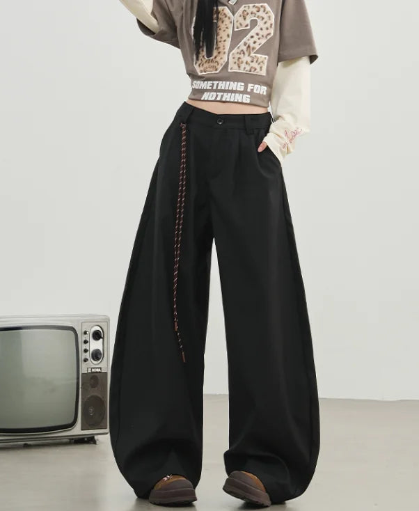 Y2k Vintage Wide leg Pants Women Oversize Loose Baggy Suit Pants Streetwear Pleated Fashion Brand Straight Trousers