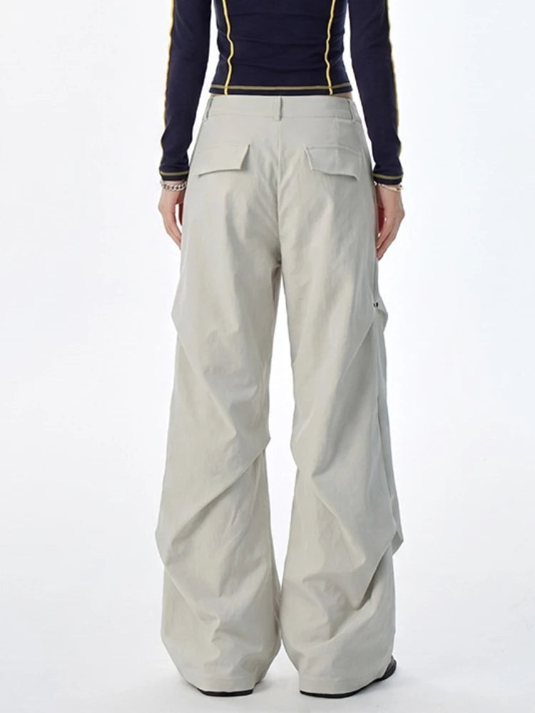 Multi-Pocket Casual Pants Female Straight Cargo Trousers Spring Summer Versatile Solid Color Pants Trendy High Street Trousers