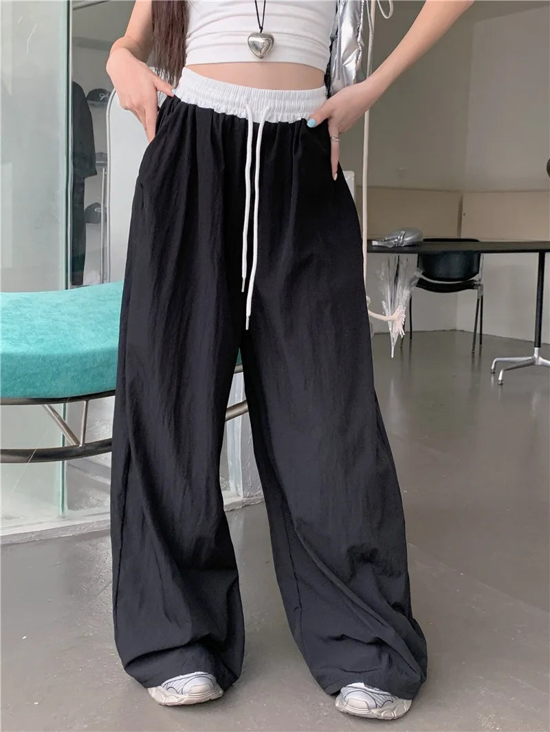 Mix Color Elastic Waist Wide Leg Pants Woman Summer Thin 2026 New High Waisted Casual Trousers Female Solid Loose Long Trousers