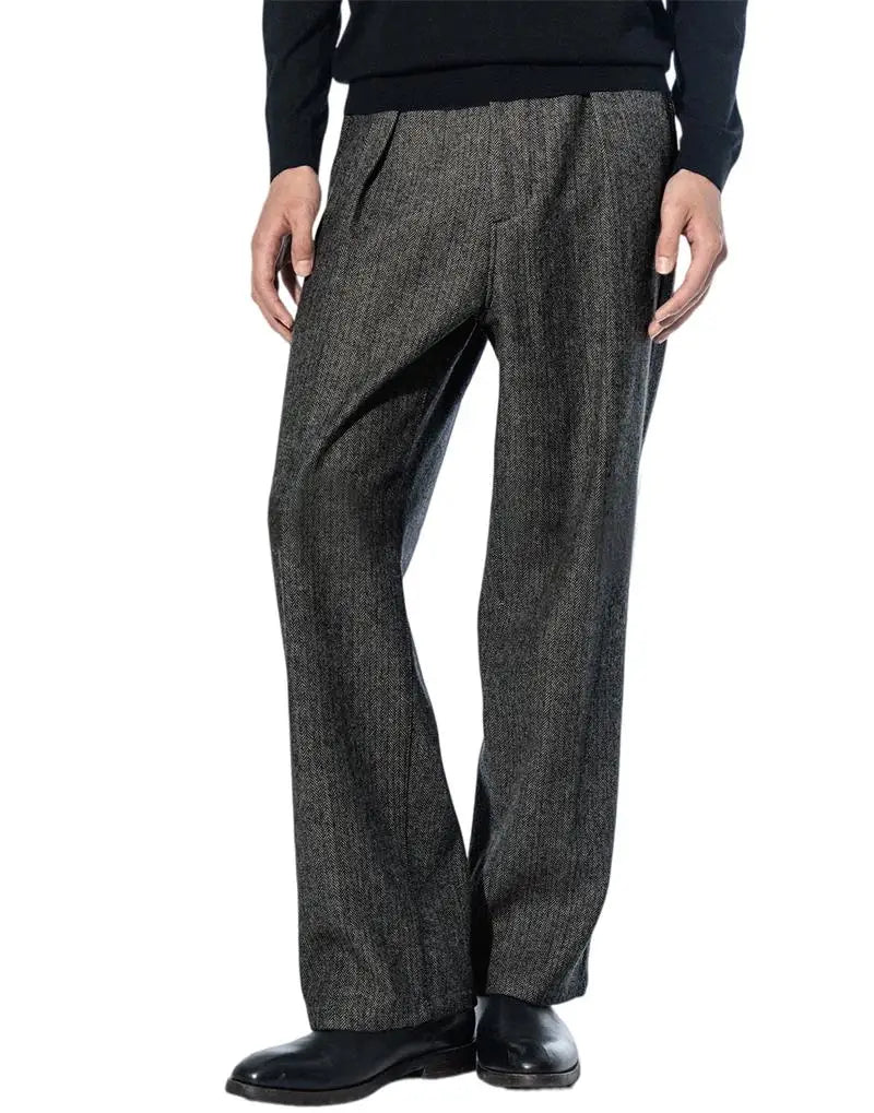 Men's Herringbone Tweed Dress Suit Pants Wool Blend High-Waisted Regular Fit Pleated Trousers Casual Retro Straight-Leg Slacks