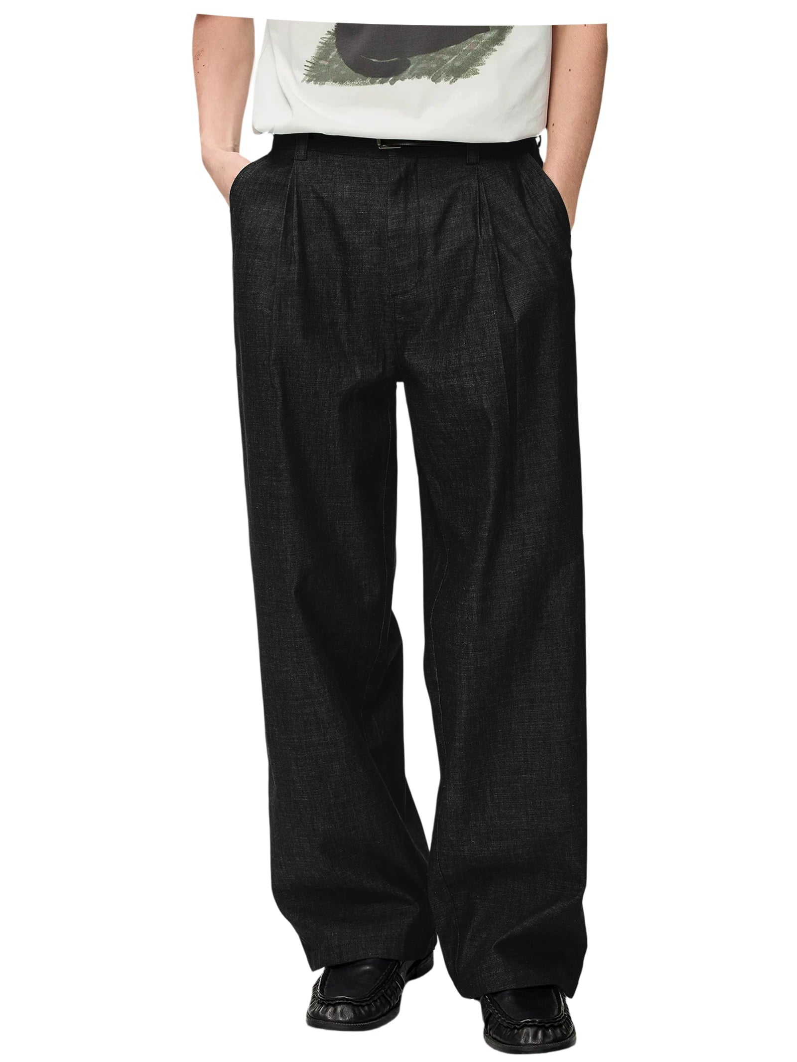 Men's Linen Wide Leg Dress Pants Casual Loose Fit Elastic Waist Lightweight Pleated Trousers Summer Beach Slacks Daily Wear