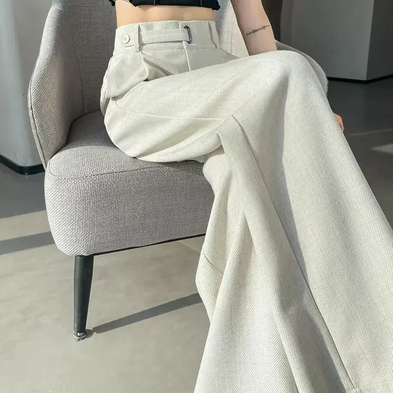 Seoulish Spring Summer Elegant Button Women's Wide Leg Pants 2025 New High Waist Solid Casual Loose Straight Trousers for Womens