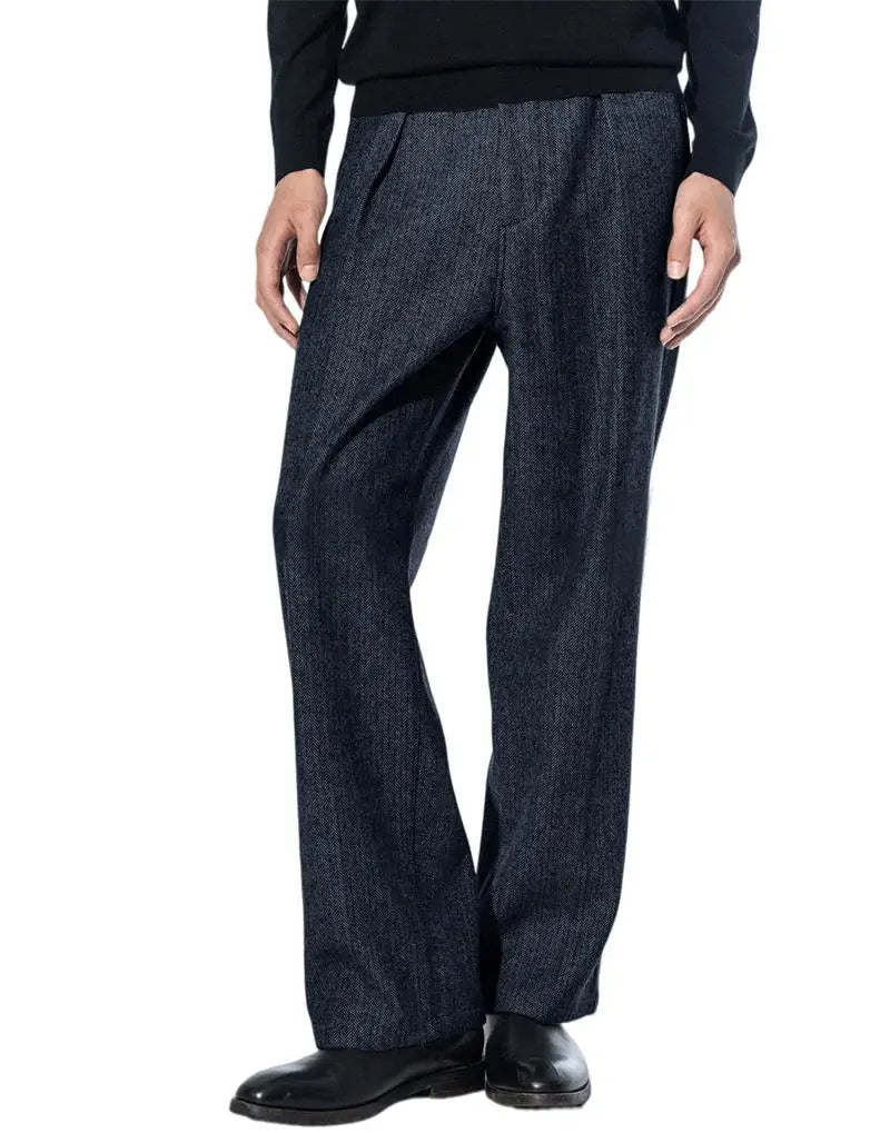 Men's Herringbone Tweed Dress Suit Pants Wool Blend High-Waisted Regular Fit Pleated Trousers Casual Retro Straight-Leg Slacks
