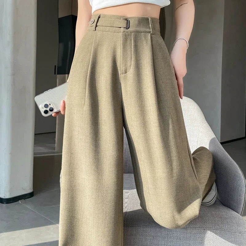 Seoulish Spring Summer Elegant Button Women's Wide Leg Pants 2025 New High Waist Solid Casual Loose Straight Trousers for Womens