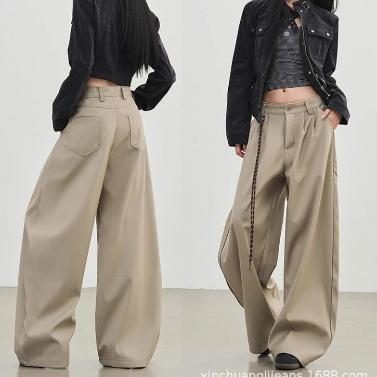 Y2k Vintage Wide leg Pants Women Oversize Loose Baggy Suit Pants Streetwear Pleated Fashion Brand Straight Trousers
