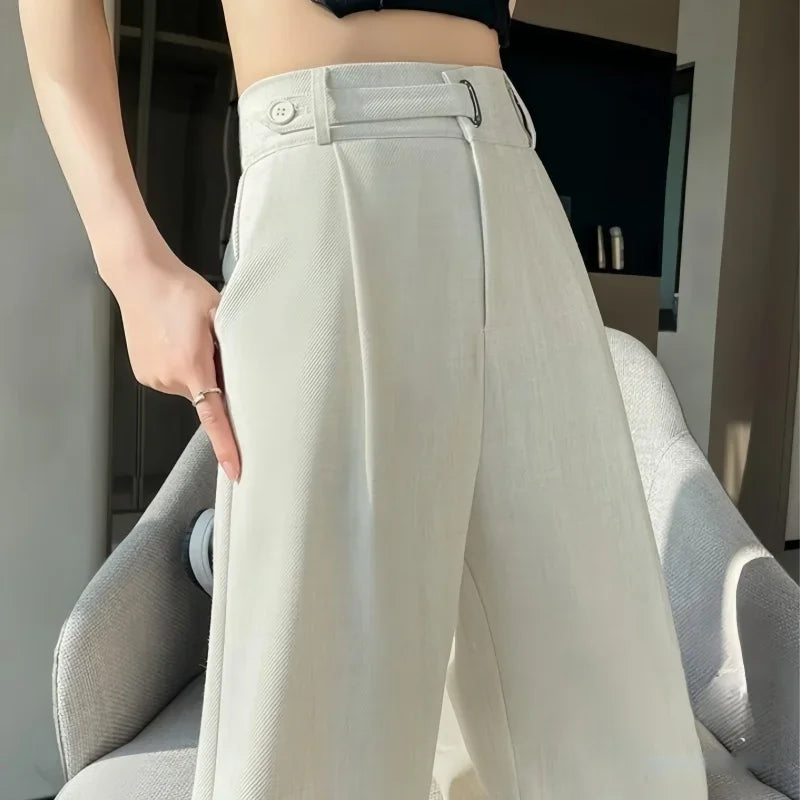 Seoulish Spring Summer Elegant Button Women's Wide Leg Pants 2025 New High Waist Solid Casual Loose Straight Trousers for Womens