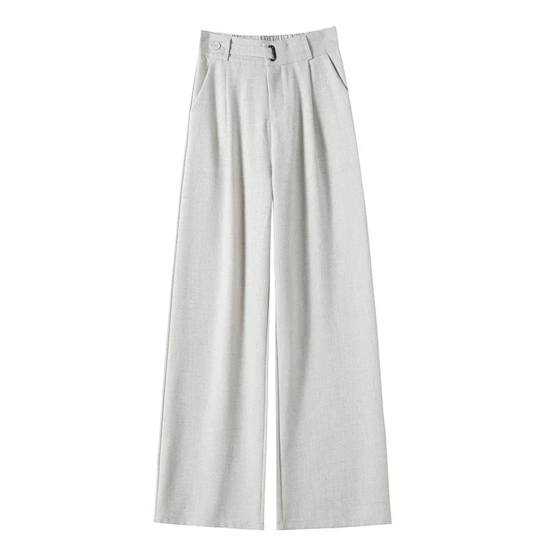Seoulish Spring Summer Elegant Button Women's Wide Leg Pants 2025 New High Waist Solid Casual Loose Straight Trousers for Womens