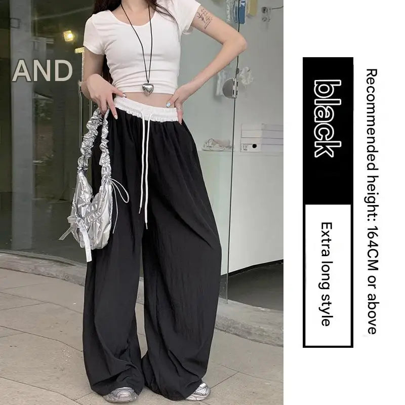 Mix Color Elastic Waist Wide Leg Pants Woman Summer Thin 2026 New High Waisted Casual Trousers Female Solid Loose Long Trousers