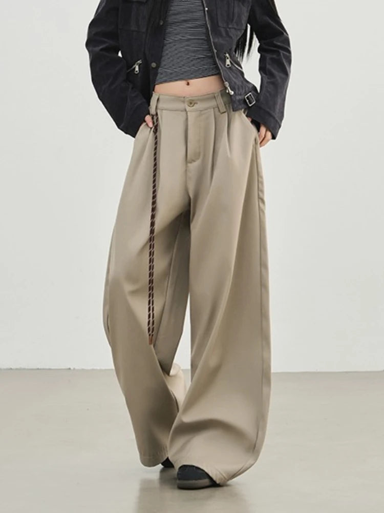 Y2k Vintage Wide leg Pants Women Oversize Loose Baggy Suit Pants Streetwear Pleated Fashion Brand Straight Trousers