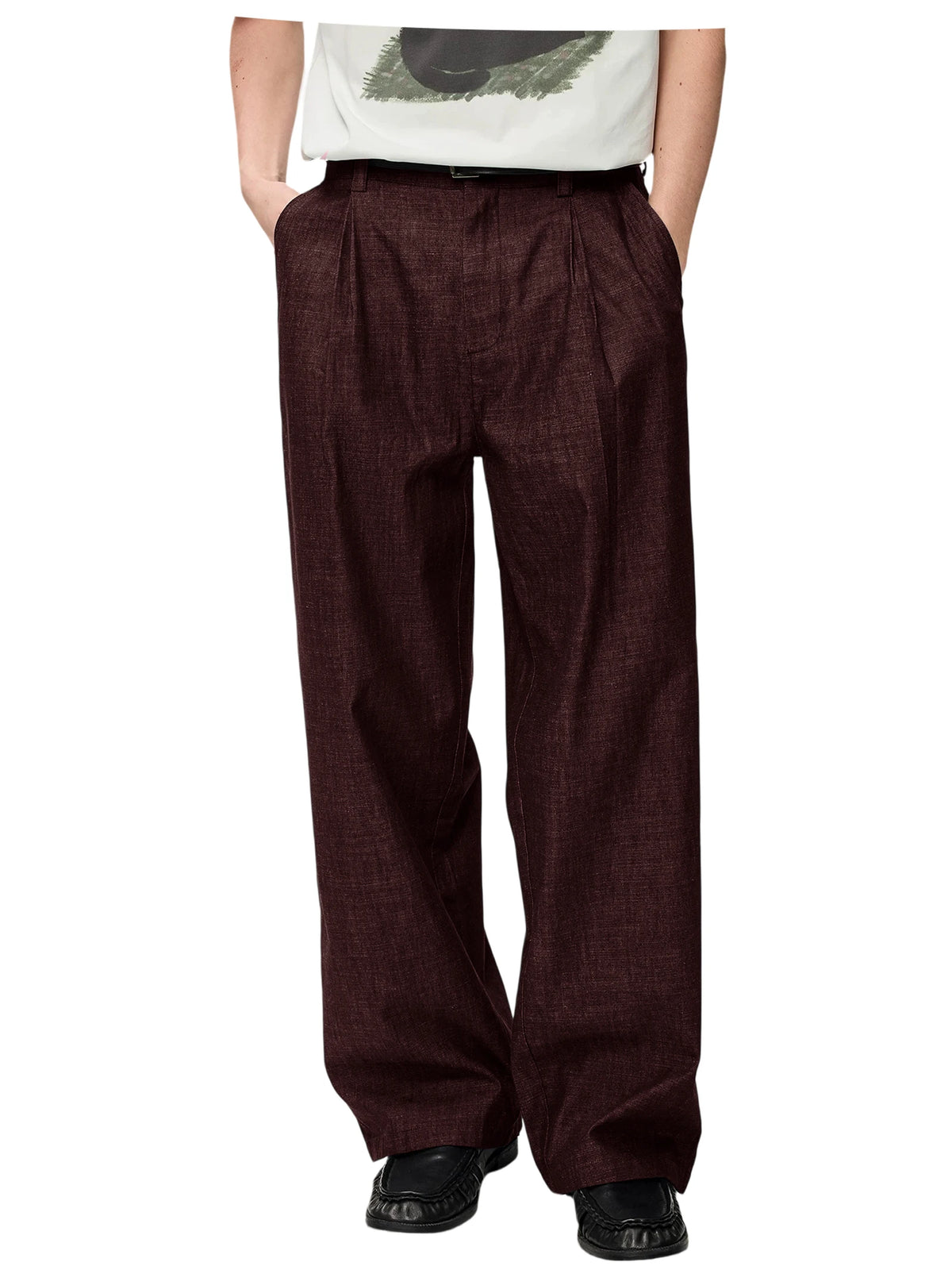 Men's Linen Wide Leg Dress Pants Casual Loose Fit Elastic Waist Lightweight Pleated Trousers Summer Beach Slacks Daily Wear