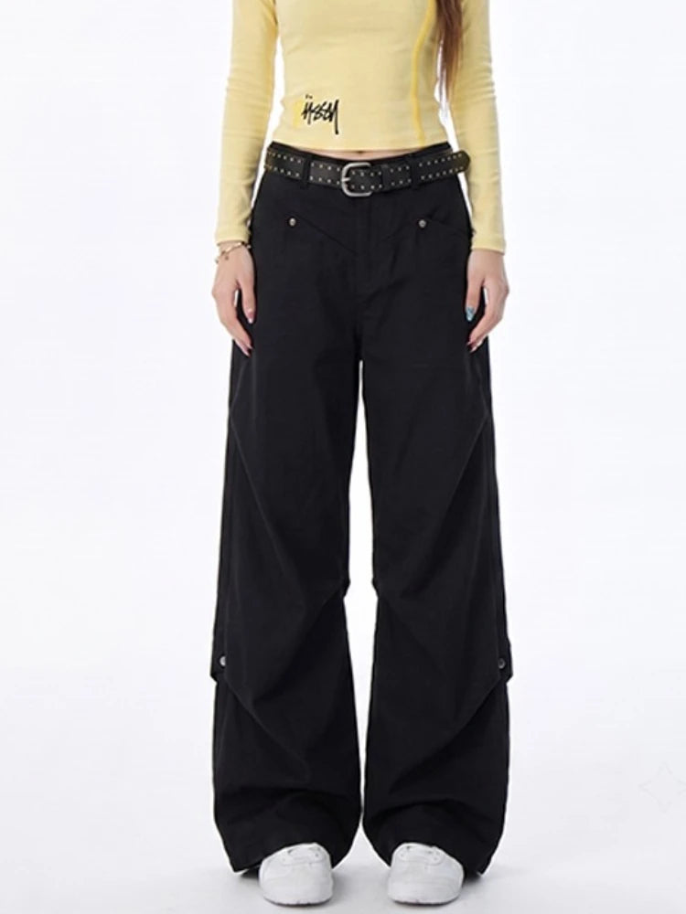Multi-Pocket Casual Pants Female Straight Cargo Trousers Spring Summer Versatile Solid Color Pants Trendy High Street Trousers