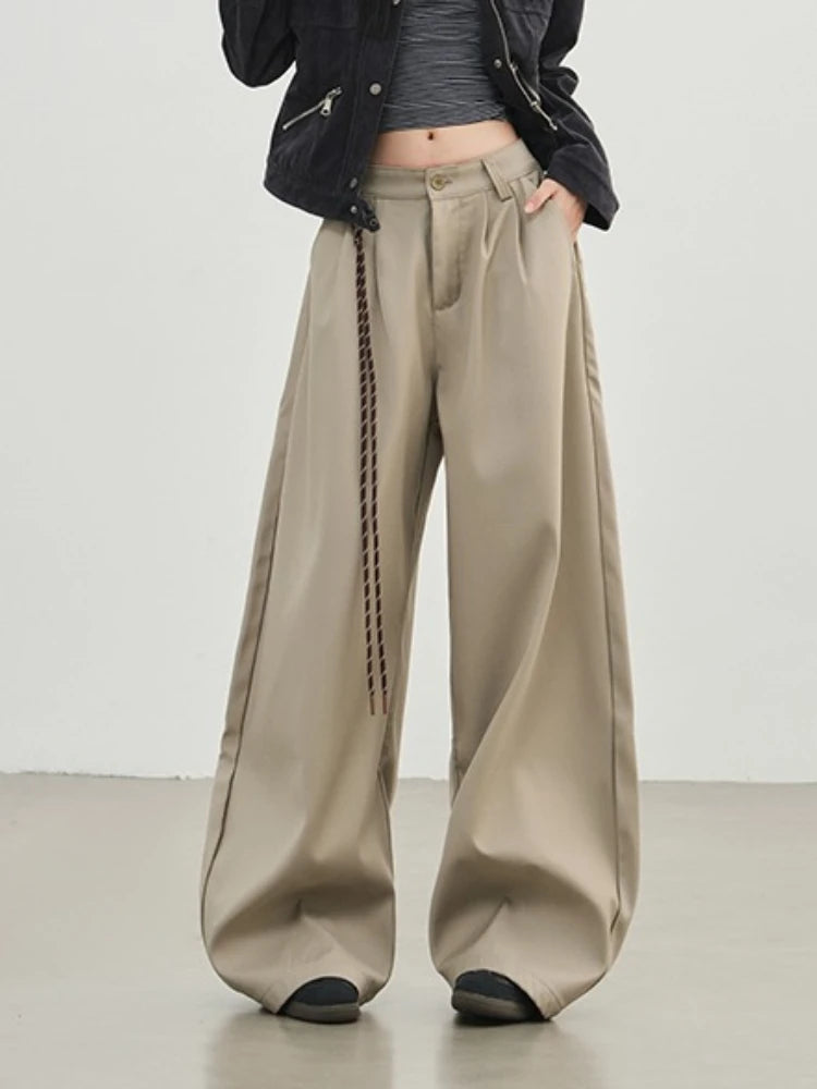 Y2k Vintage Wide leg Pants Women Oversize Loose Baggy Suit Pants Streetwear Pleated Fashion Brand Straight Trousers