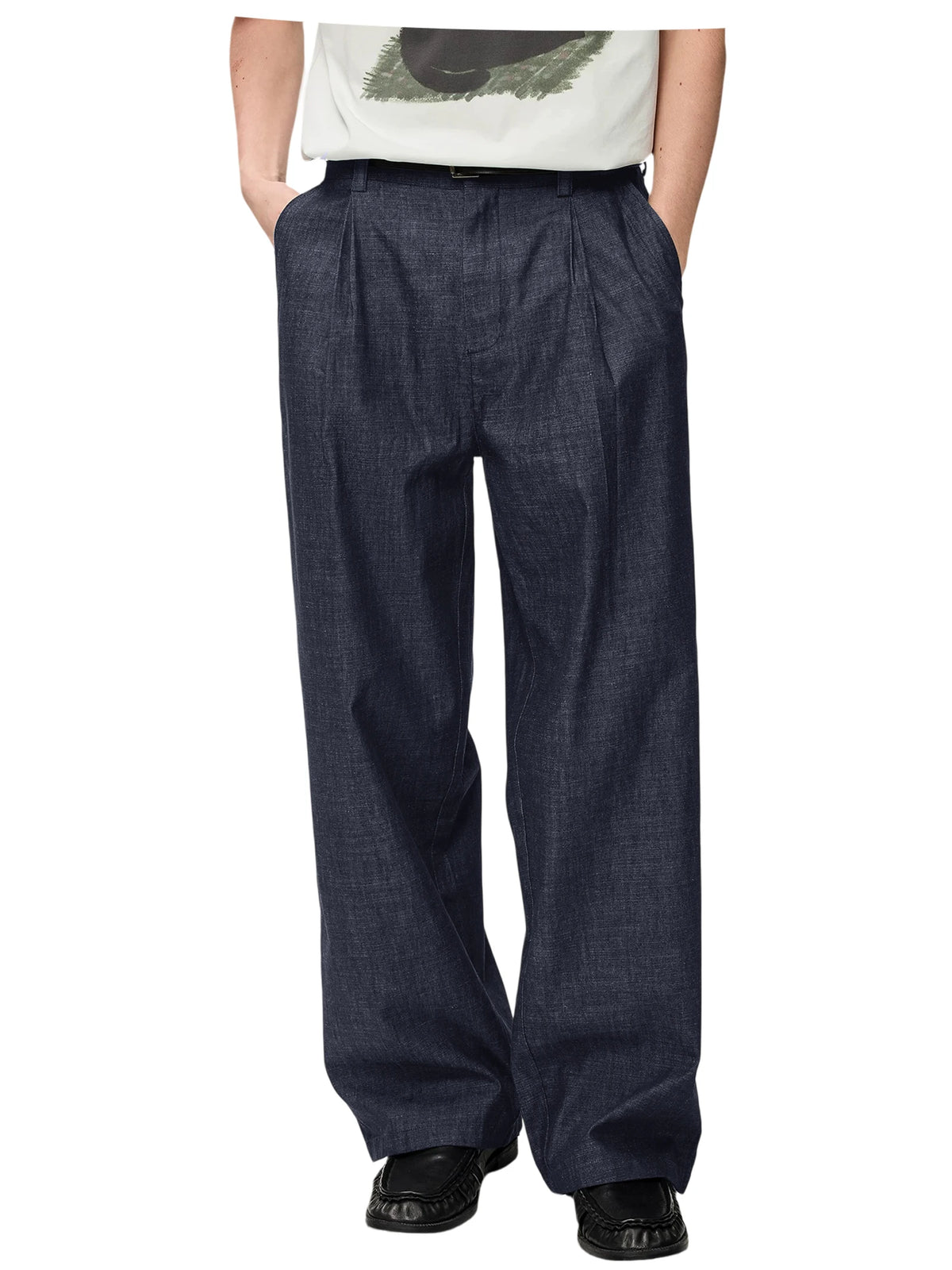 Men's Linen Wide Leg Dress Pants Casual Loose Fit Elastic Waist Lightweight Pleated Trousers Summer Beach Slacks Daily Wear
