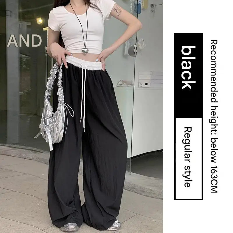 Mix Color Elastic Waist Wide Leg Pants Woman Summer Thin 2026 New High Waisted Casual Trousers Female Solid Loose Long Trousers